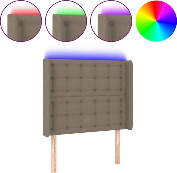 vidaXL Zaglowek do lozka z LED, taupe, 83x16x118/128 cm, tkanina
