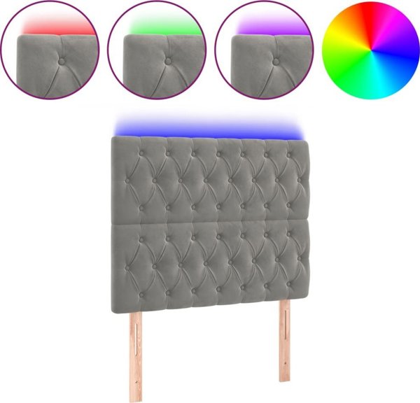 vidaXL Zaglowek do lozka z LED, alys gkri, 100x7x118/128 cm, aksamit