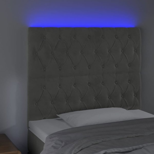 vidaXL Zaglowek do lozka z LED, alys gkri, 100x7x118/128 cm, aksamit