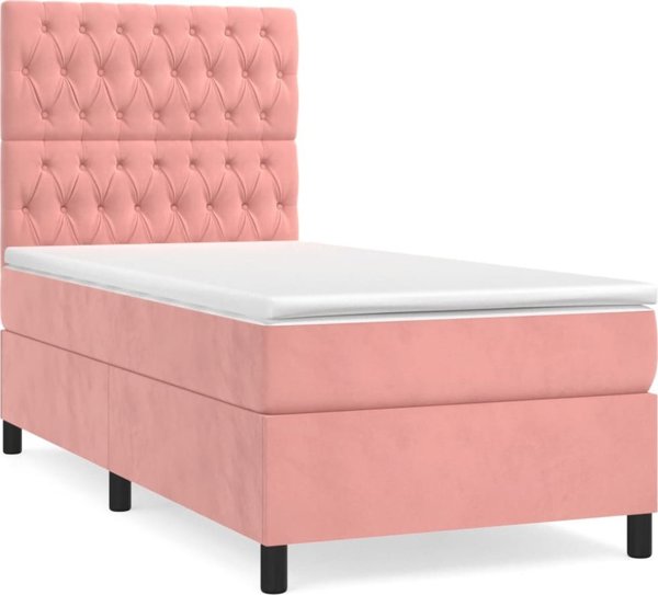 vidaXL Kρεβάτι kontynentalne με στρώμα, ροζ, ακαμίσιο, 100x200 cm