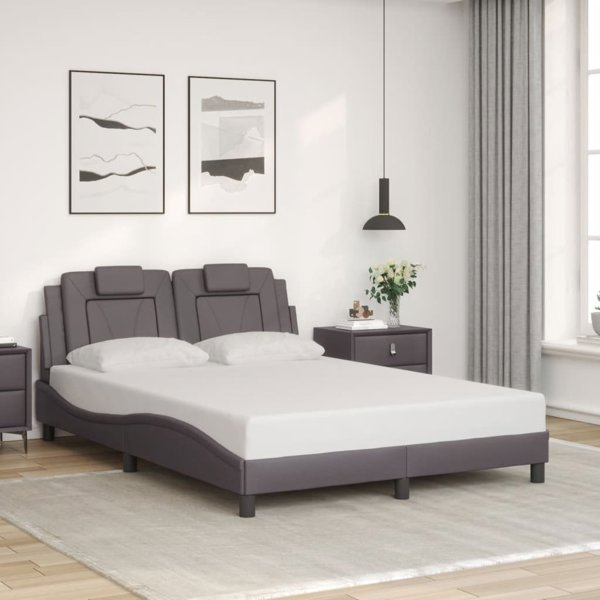 vidaXL Κά Frame με κεφαλάρι, γκρι, 140x200 εκ., συνθετικό δέρμα