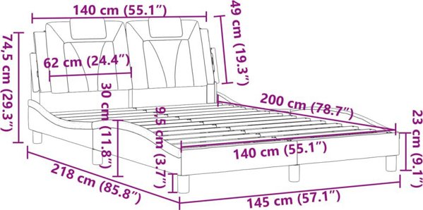 vidaXL Κά Frame με κεφαλάρι, γκρι, 140x200 εκ., συνθετικό δέρμα