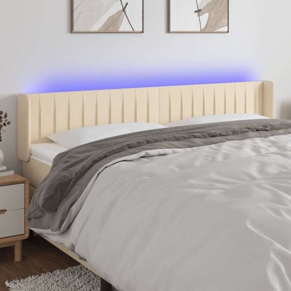 vidaXL Κεφαλάρι κρεβατιού με LED, κρεμ, 163x16x78/88 cm, ύφασμα