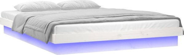 vidaXL Λευκή rama κρεβατιού με LED, 120x190 cm, διπλό, από μασίφ ξύλο