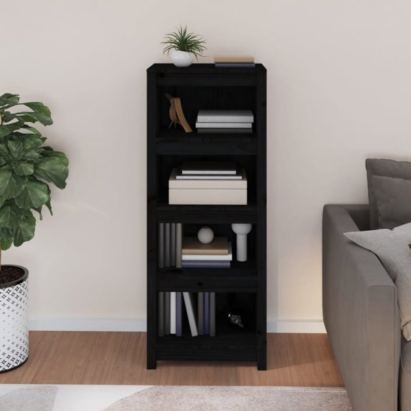 vidaXL Ράφι Βιβλίων, μαύρο, 50x35x125,5 εκ, από μασίφ πεύκο