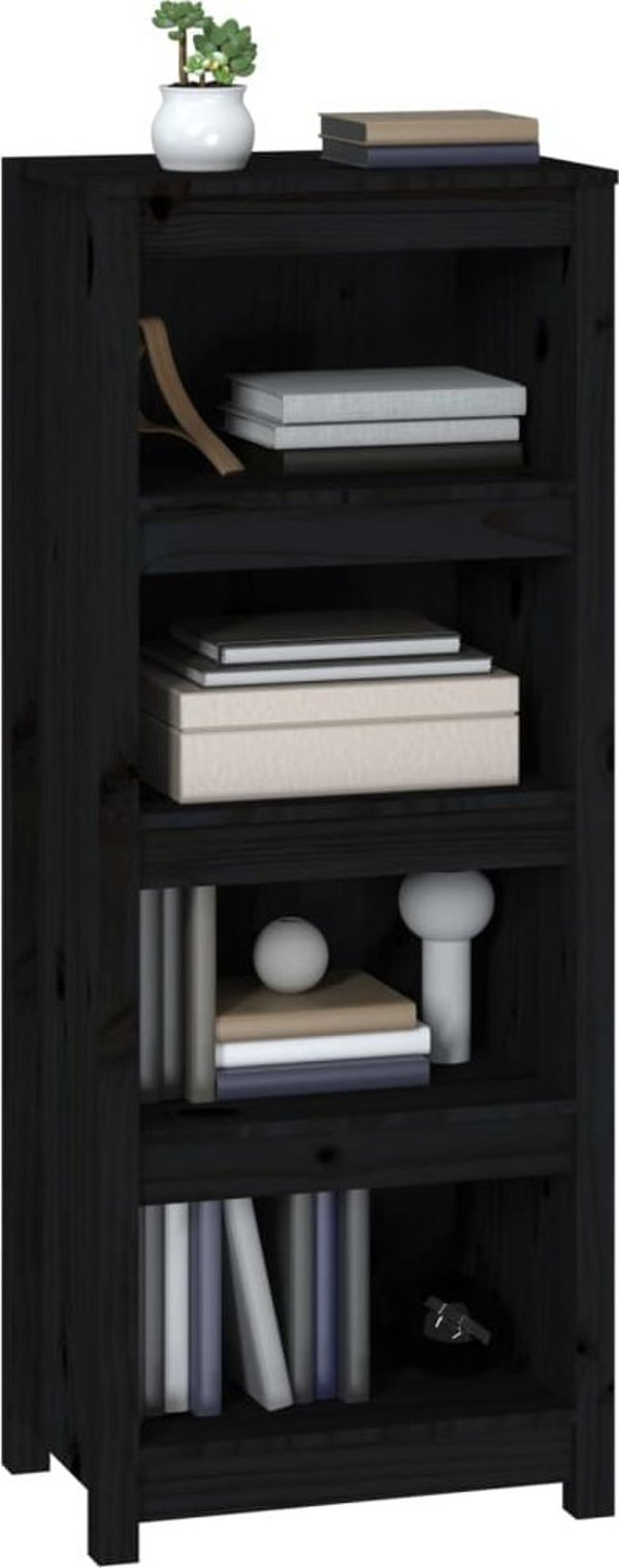 vidaXL Ράφι Βιβλίων, μαύρο, 50x35x125,5 εκ, από μασίφ πεύκο