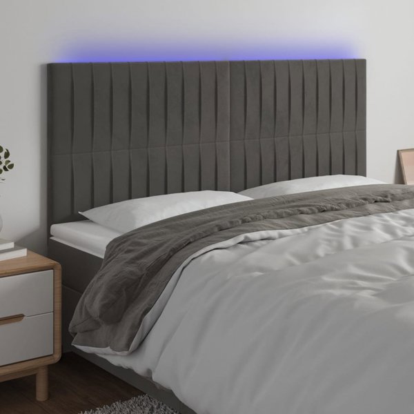 vidaXL Προέκταση Κεφαλαριού Κρεβατιού με LED, Σκούρο Γκρι, 200x5x118/128 cm, Βελούδο