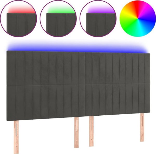 vidaXL Προέκταση Κεφαλαριού Κρεβατιού με LED, Σκούρο Γκρι, 200x5x118/128 cm, Βελούδο