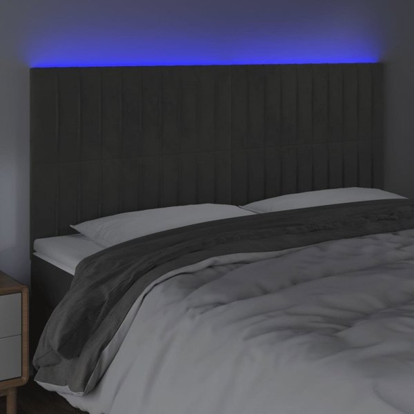 vidaXL Προέκταση Κεφαλαριού Κρεβατιού με LED, Σκούρο Γκρι, 200x5x118/128 cm, Βελούδο