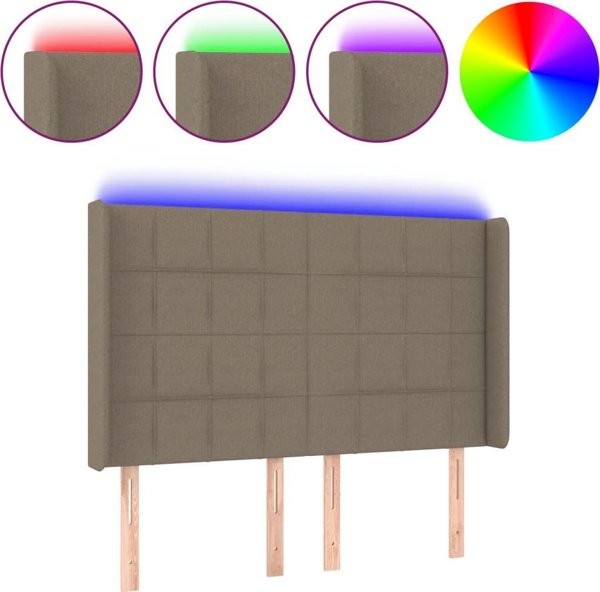 vidaXL Κεφαλάρι κρεβατιού με LED, ταουπ χρώμα, 147x16x118/128 εκ., ύφασμα