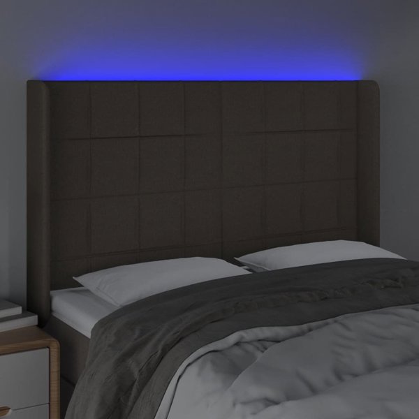 vidaXL Κεφαλάρι κρεβατιού με LED, ταουπ χρώμα, 147x16x118/128 εκ., ύφασμα