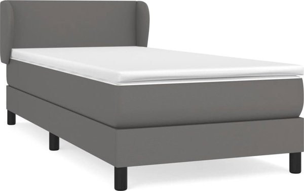 vidaXL Κρεβάτι kontynentalne με στρώμα, γκρι, δερματίνη, 90x190 εκ.