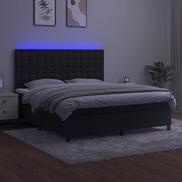 vidaXL Lozko kontynentalne z materacem i LED czarny aksamit 160x200 cm