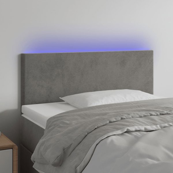vidaXL Προσκέφαλος κρεβατιού με LED, ανοιχτό γκρι, 80x5x78/88 cm, βελούδο