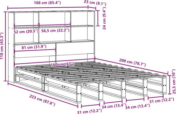 vidaXL Κρεβάτι με ράφι, χωρίς στρώμα, λευκό, 160x200 εκ., ξύλο μασίφ