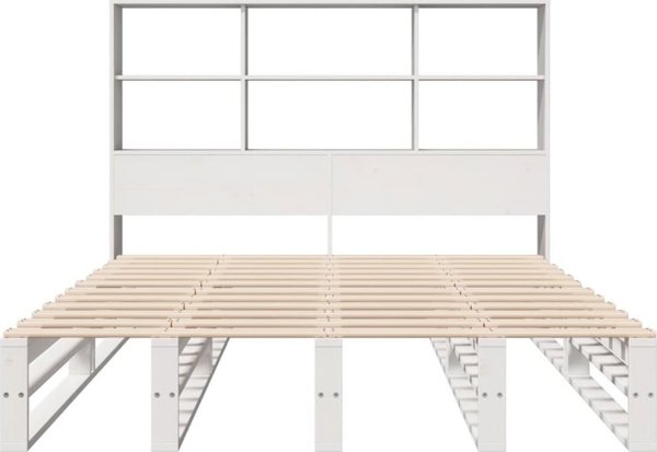 vidaXL Κρεβάτι με ράφι, χωρίς στρώμα, λευκό, 160x200 εκ., ξύλο μασίφ