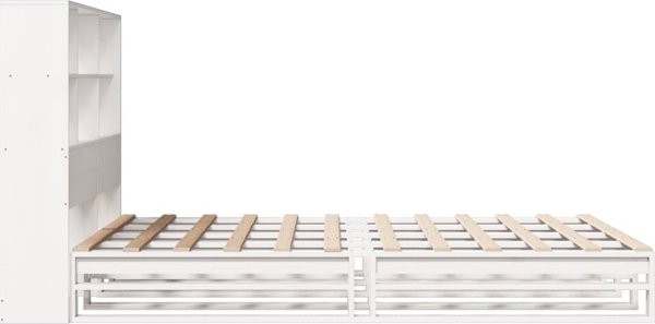 vidaXL Κρεβάτι με ράφι, χωρίς στρώμα, λευκό, 160x200 εκ., ξύλο μασίφ