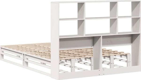 vidaXL Κρεβάτι με ράφι, χωρίς στρώμα, λευκό, 160x200 εκ., ξύλο μασίφ