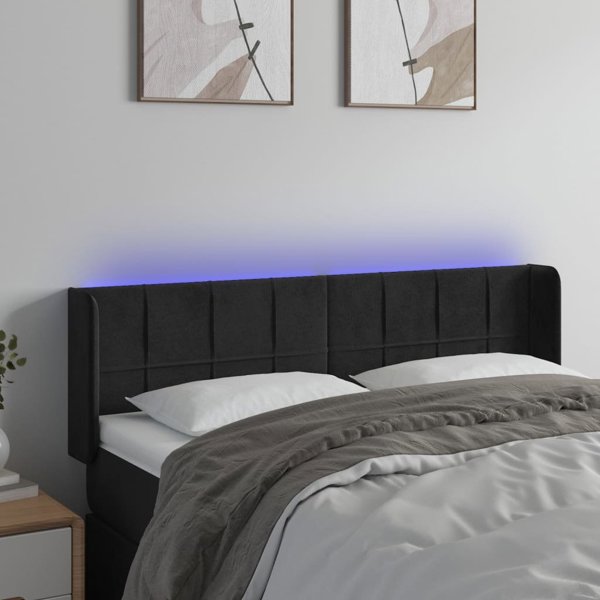 vidaXL κεφαλάρι για κρεβάτι με LED μαύρο 147x16x78/88 cm βελούδο