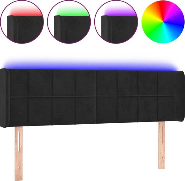 vidaXL κεφαλάρι για κρεβάτι με LED μαύρο 147x16x78/88 cm βελούδο