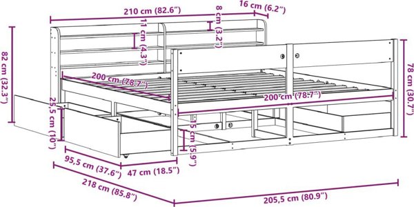 vidaXL Κορμός κρεβατιού χωρίς στρώμα, 200x200 cm, μασίφ πεύκο