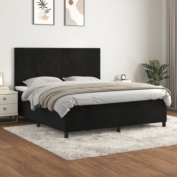 vidaXL Λύκνο Κρεβάτι Continental με Στρώμα, Μαύρο, 180x200 cm, Βελούδο