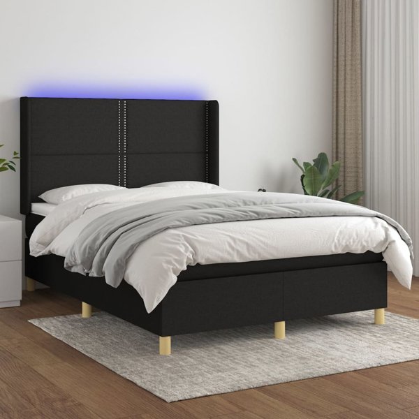 vidaXL Κρεβάτι Continental με Στρώμα, Μαύρο, 140x200 cm, Υφασμάτινο