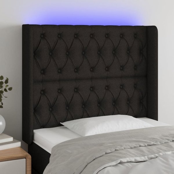 vidaXL Κεφαλαρι για κρεβατι με LED, μαυρο, 103x16x118/128 cm, υφασμα