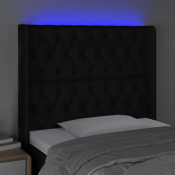 vidaXL Κεφαλαρι για κρεβατι με LED, μαυρο, 103x16x118/128 cm, υφασμα