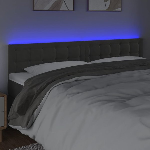 vidaXL Κεφαλάρι Κρεβατιού με LED, Σκούρο Γκρι, 200x5x78/88 εκ., βελούδινο