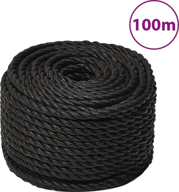 vidaXL vidaXL Linka robocza, czarna, 20 mm, 100 m, polipropylen