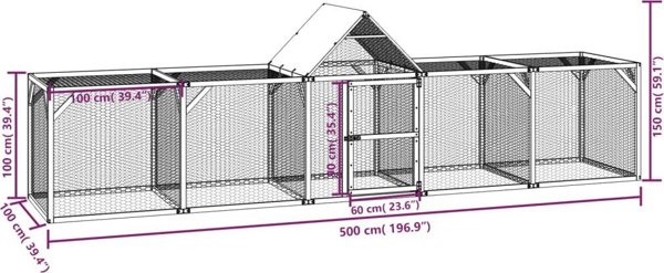 vidaXL Κλουβί για κοτοπουλάκια, 500x100x150 εκ, εμποτισμένο πεύκο