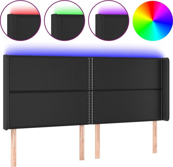 vidaXL Zaglowek do lozka z LED, czarny 203x16x118/128cm sztuczna skora