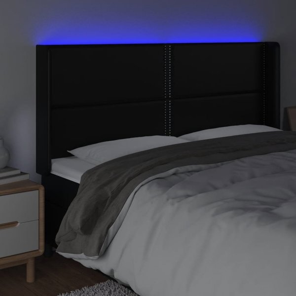 vidaXL Zaglowek do lozka z LED, czarny 203x16x118/128cm sztuczna skora