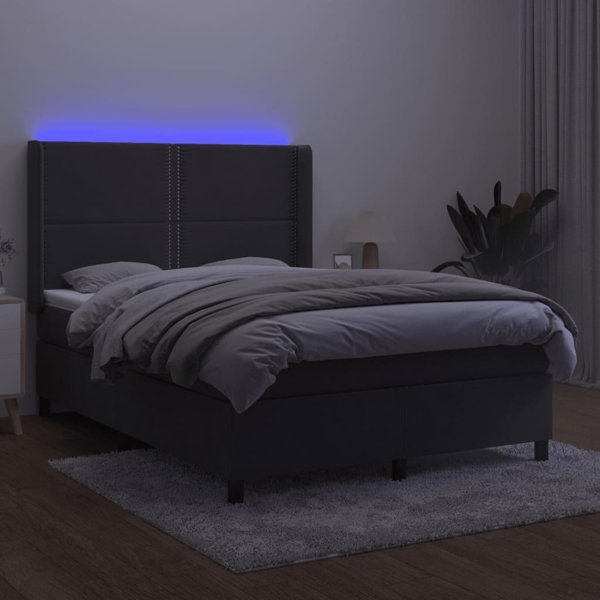 vidaXL Λουξ Κρεβάτι με Στρώμα και LED, Γκρι Βελούδο, 140x190cm