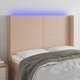 vidaXL Zaglowek do lozka z LED, cappuccino, 147x16x118/128cm, ekoskora