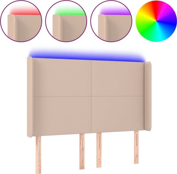 vidaXL Zaglowek do lozka z LED, cappuccino, 147x16x118/128cm, ekoskora