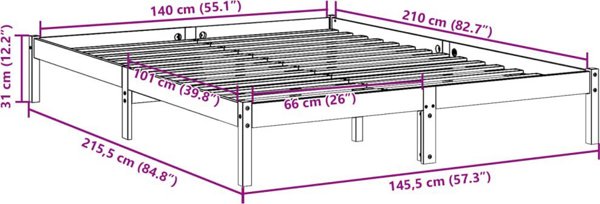vidaXL Επιμήκες κρεβάτι χωρίς στρώμα 140x210 εκ. από μασίφ ξύλο πεύκου