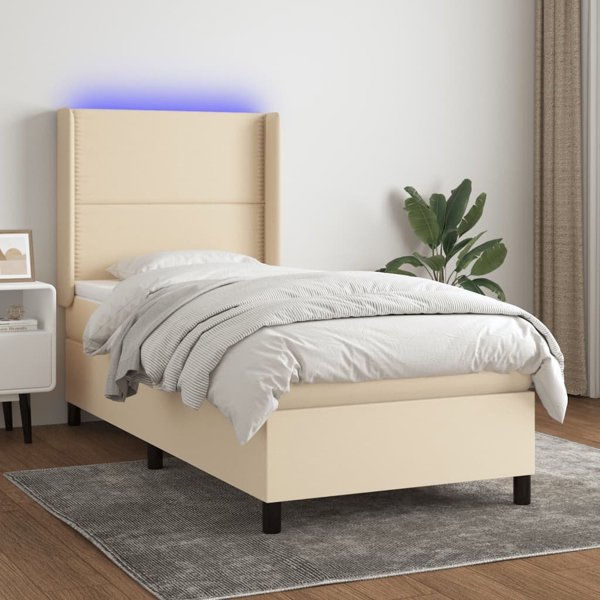 vidaXL Κοντινεντάλ κρεβάτι με στρώμα, κρεμ, 100x200 εκ, ύφασμα