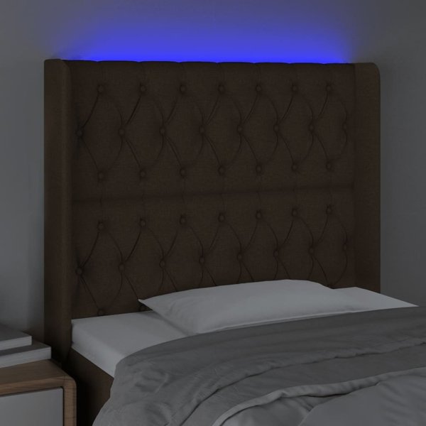 vidaXL Κεφαλάρι κρεβατιού με LED, σκούρο καφέ, 93x16x118/128 cm, ύφασμα