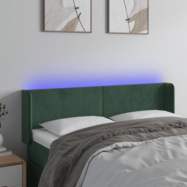 vidaXL Zaglowek do lozka z LED, ciemnozielony, 147x16x78/88 cm, aksamit