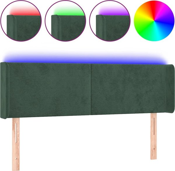 vidaXL Zaglowek do lozka z LED, ciemnozielony, 147x16x78/88 cm, aksamit