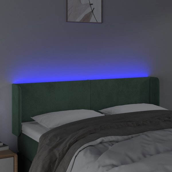 vidaXL Zaglowek do lozka z LED, ciemnozielony, 147x16x78/88 cm, aksamit