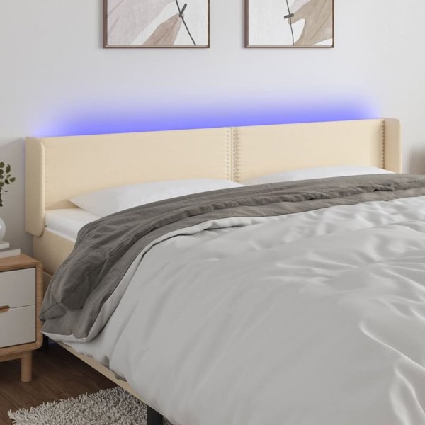 vidaXL Κεφαλάρι Κρεβατιού με LED, Κρεμ, 203x16x78/88 cm, Υφασμάτινο