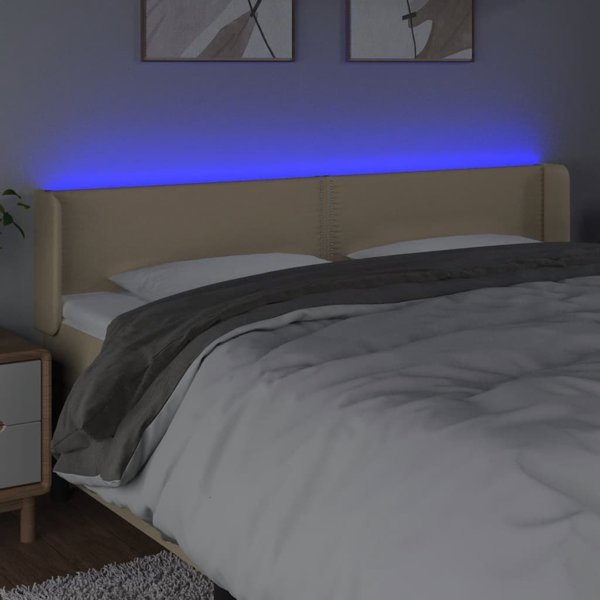 vidaXL Κεφαλάρι Κρεβατιού με LED, Κρεμ, 203x16x78/88 cm, Υφασμάτινο