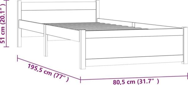 vidaXL Rama κρεβατιού, μασίφ ξύλο, 75x190 εκ., μονό