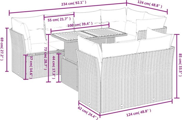 vidaXL 8τμχ Σετ Κήπου με Μαξιλάρια, Μπεζ, Πολυρατάν