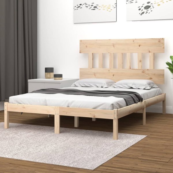 vidaXL Rama κρεβατιού από μασίφ ξύλο, 140x190 cm