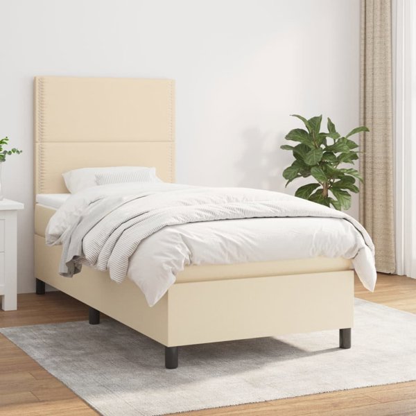 vidaXL Κρεβάτι Continental με στρώμα, κρεμ, ύφασμα, 100x200 εκ.