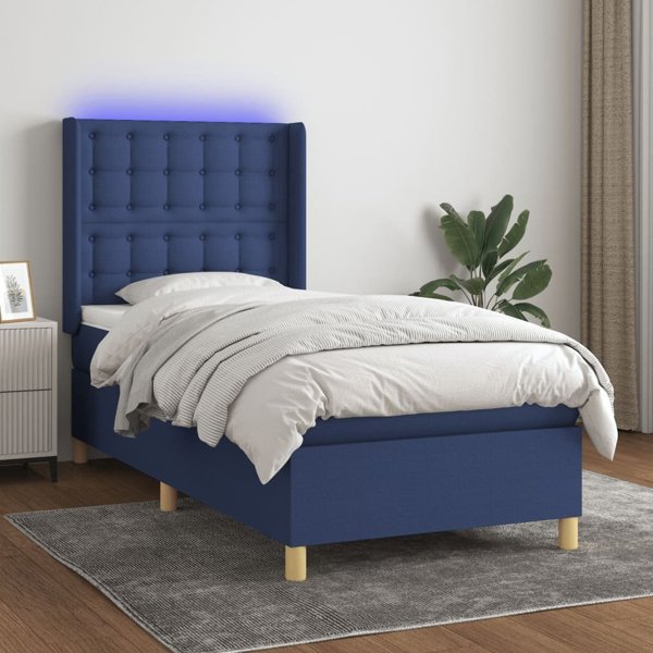 vidaXL Λουτζκο κοντινεντάλε με στρώμα, μπλε, 90x190 εκ, ύφασμα